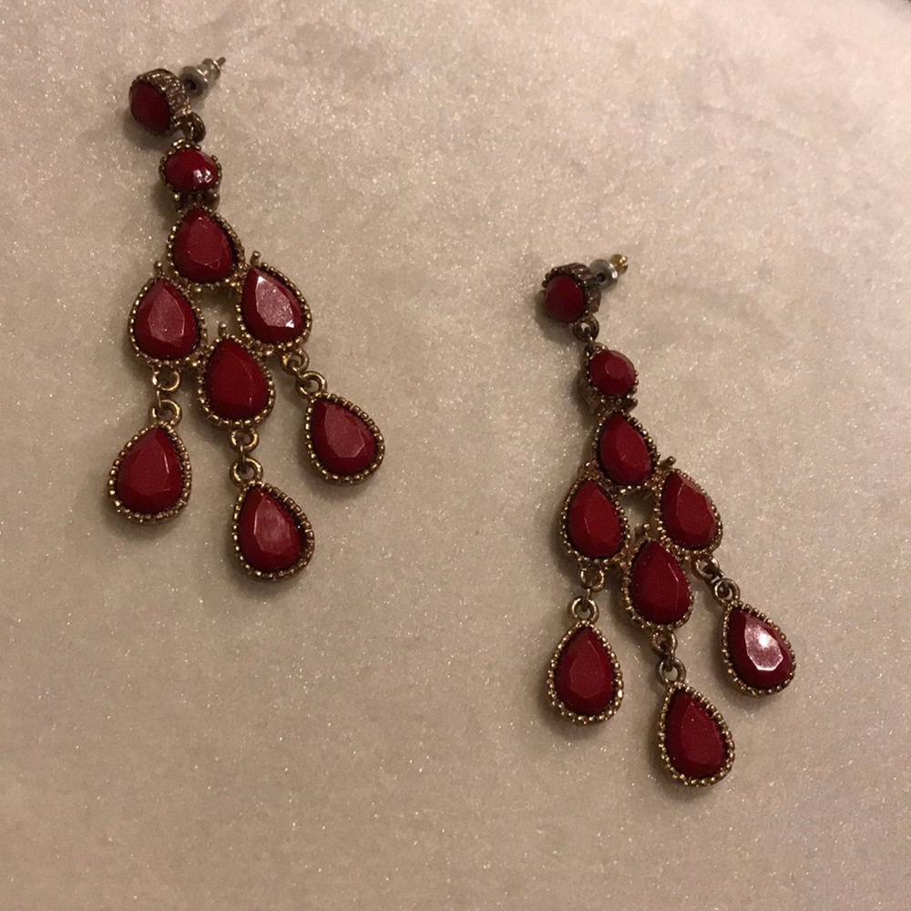 Red stone chandelier earrings
